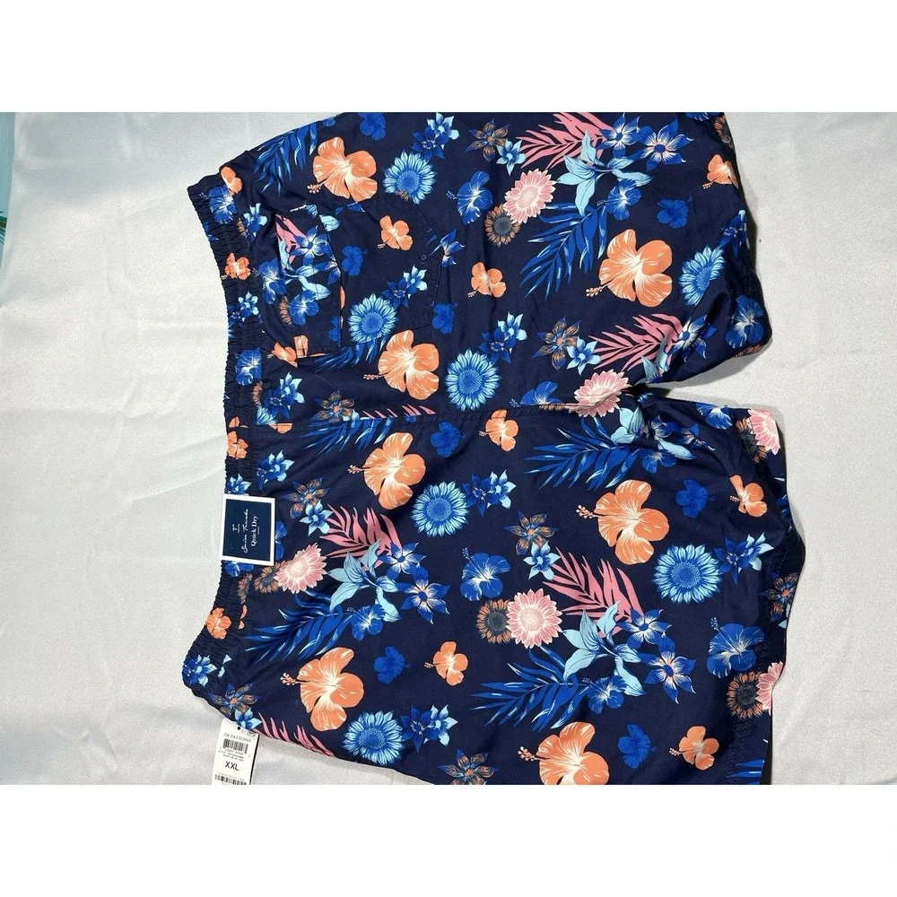 Clubroom Swimming Trunks, Quick Dry 7 Men's Blue With Flower Pattern Size XXL